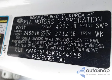 2019 Kia Stinger из США, поврежденный, VIN KNAE15LA2K6044258